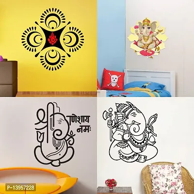 Combo Set of 4 Wall Stickers  | Decorative Ganesha | Dancing Ganesha | Ganeshaye Nmaha | Ganpati-thumb0