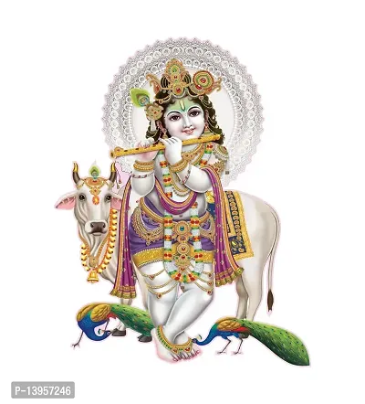 Combo Set of 4 Wall Stickers  | Nandlal with Cow | Bal Gopal with Makhan Matki | Radhey Shyam | Radha Krishna Raas-thumb2