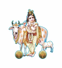 Combo Set of 4 Wall Stickers  | Kunj Bihari with Cow | Radha Krishna with Om | Bal Gopal with Makhan Matki | Classic Radha Krishna-thumb1