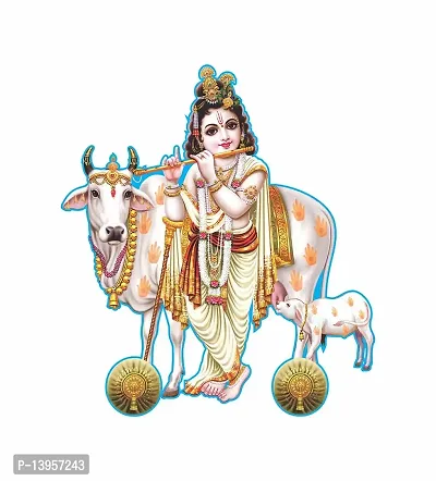 Combo Set of 4 Wall Stickers  | Kunj Bihari with Cow | Radha Krishna with Om | Bal Gopal with Makhan Matki | Classic Radha Krishna-thumb2