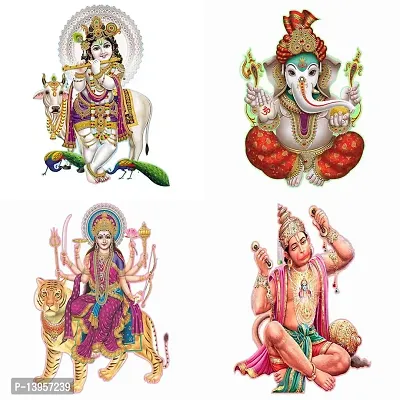 Combo Set of 4 Wall Stickers  | Nandlal with Cow | Ekdant | Maa Jagdamba | Ram Bhakt Hanuman