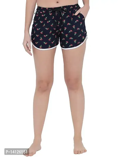 OVERS Women Regular Fit Floral Prints Cotton Night Sleep Short(Dark Blue~GreenRed)