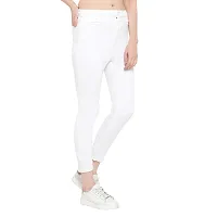 OVERS Women's Cotton Blend Skiny Fit~High Rise~Knee Slit Jeans(White)-thumb3