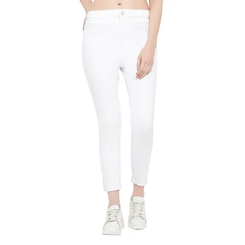 OVERS Women's Blend Skiny Fit~High Rise~Knee Slit Jeans(White)