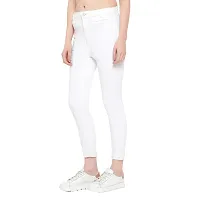 OVERS Women's Cotton Blend Skiny Fit~High Rise~Knee Slit Jeans(White)-thumb2