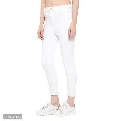 OVERS Women's Cotton Blend Skiny Fit~High Rise~Knee Slit Jeans(White)-thumb3