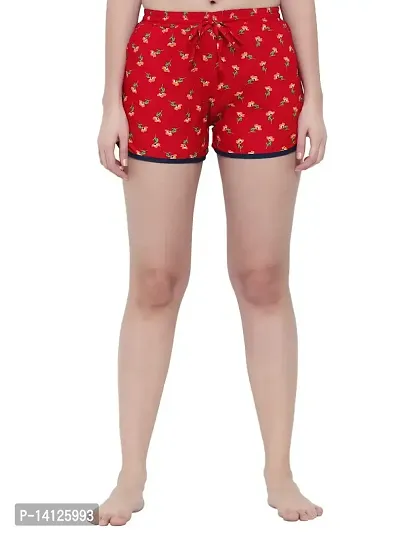 OVERS Women Regular Fit Floral Prints Cotton Night Sleep Short(RedGreen~Orange)