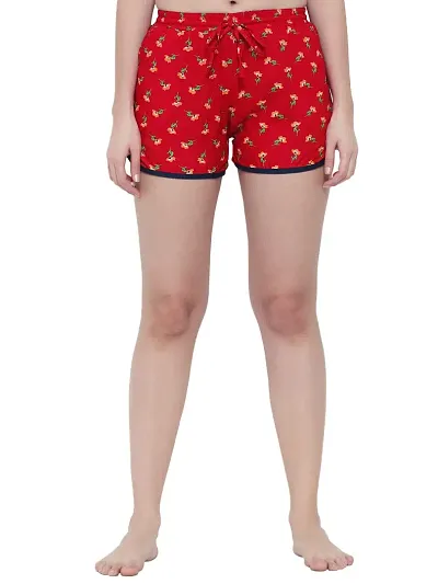 OVERS Women Regular Fit Floral Prints Night Sleep Short(RedGreen~Orange)