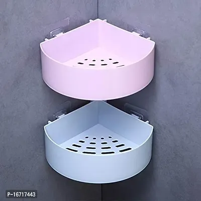 2Pcs Round Corner Kitchen Bathroom Shelf Self-Adhesive Sticker Hooks Multipurpose Wall Holder Bathroom Storage Rack Box Strong Shower Rack Shelf-thumb0