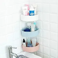 2Pcs Round Corner Kitchen Bathroom Shelf Self-Adhesive Sticker Hooks Multipurpose Wall Holder Bathroom Storage Rack Box Strong Shower Rack Shelf-thumb1