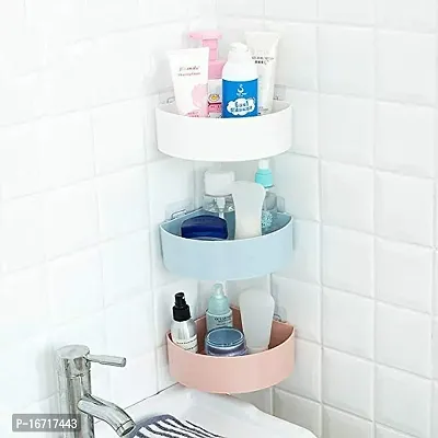 2Pcs Round Corner Kitchen Bathroom Shelf Self-Adhesive Sticker Hooks Multipurpose Wall Holder Bathroom Storage Rack Box Strong Shower Rack Shelf-thumb2