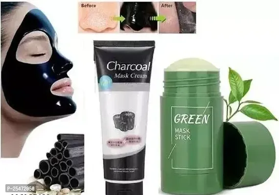 Combo Of Charcoal Face Mask With Green Stick Set Of 2 Pcs Combo-thumb0