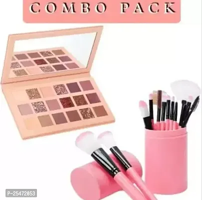 Nude Eyeshadwe With 12 Pcs Pink Makeup Brush 2 Item Set-thumb0