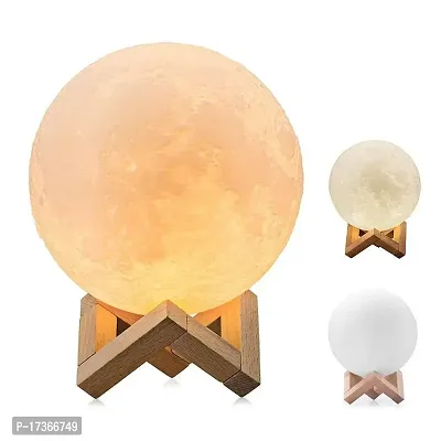 ZIXUAN 10 cm 3D Rechargeable Moon Lamp with Touch Control Adjust Brightness Moon Light with Wooden Stand 3D Print for Diwali Home Decoration 1Pcs - 2 Colors (Warm White, Cool White)