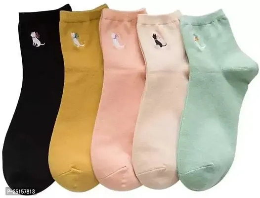 Socks For Women  Girls Pure Cotton Low Cut Invisible No Show Ankle Length Sneaker Socks Combo Pack Of 5 Pairs-thumb0