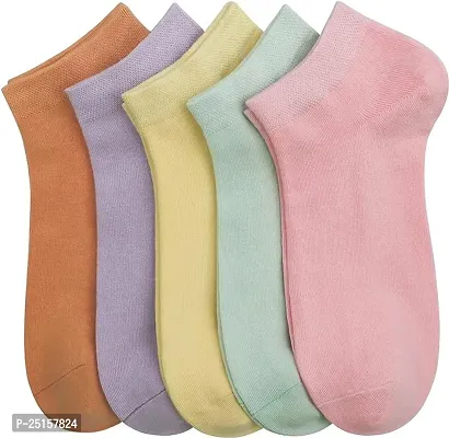 Women Cotton Socks Ankle Length Sneaker Length Printed Cotton Colourful Odour Free Socks For girls Pack of 5 multicolor-thumb0