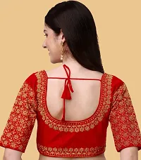 Reliable Red Silk Blend Embriodered Padded Blouses For Women-thumb1