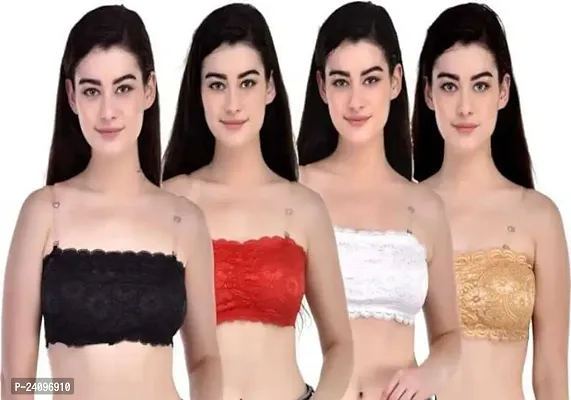 Stylish Multicoloured Lace Solid Bras For Women Pack Of 4