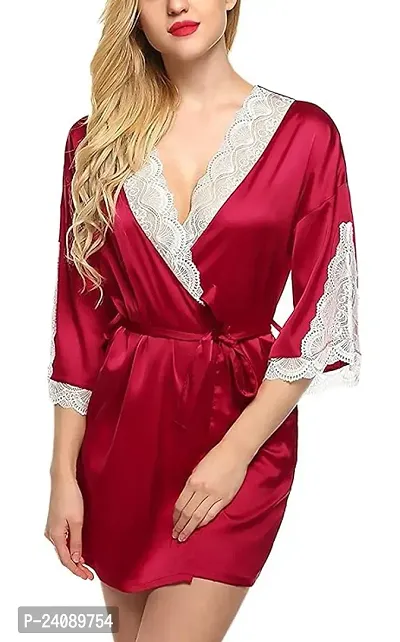 Comfortable Maroon Satin Robes For Women-thumb0