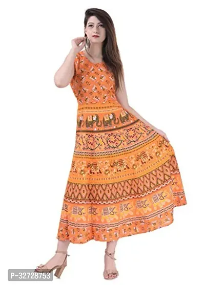 Stylish Orange Cotton Floral Printed Dress For Women-thumb0