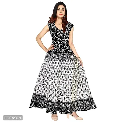 Stylish Black Cotton Floral Printed Dress For Women-thumb0