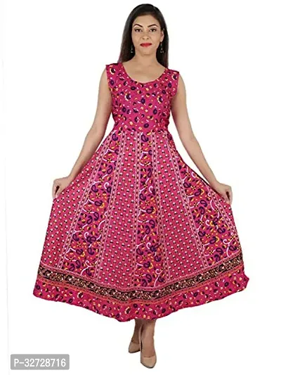 Stylish Pink Cotton Floral Printed Dress For Women-thumb0