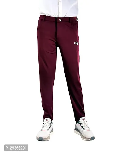 Stylish Maroon Polyester Solid Regular Track Pants For Men