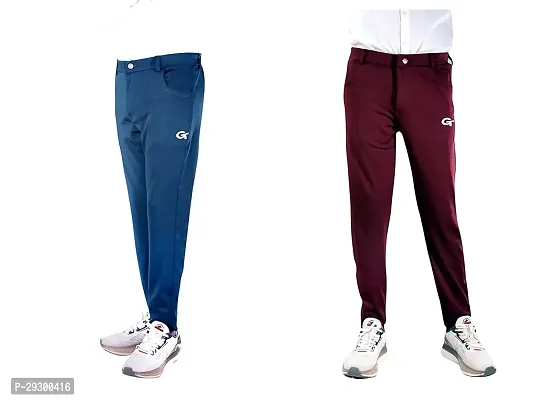 Stylish Multicoloured Polyester Solid Regular Track Pants For Men Pack Of 2