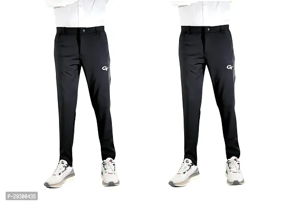 Stylish Black Polyester Solid Regular Track Pants For Men Pack Of 2