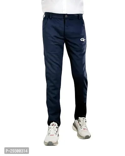 Stylish Blue Polyester Solid Regular Track Pants For Men-thumb0