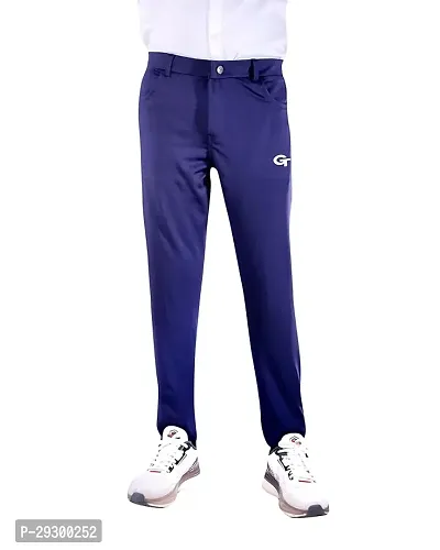 Stylish Blue Polyester Solid Regular Track Pants For Men