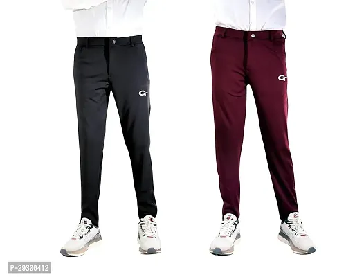 Stylish Multicoloured Polyester Solid Regular Track Pants For Men Pack Of 2