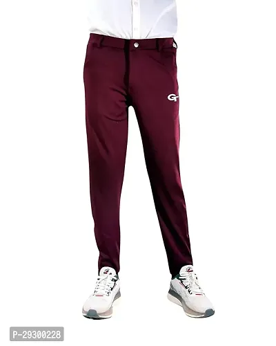 Stylish Maroon Polyester Solid Regular Track Pants For Men-thumb0