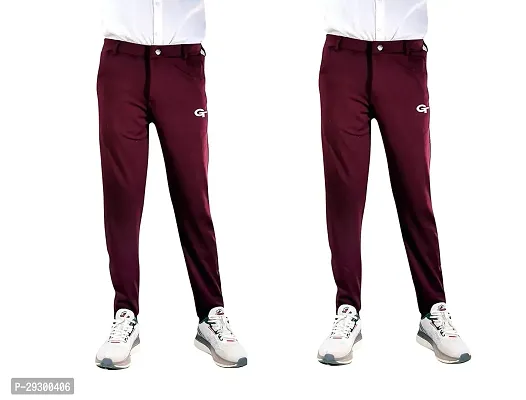 Stylish Maroon Polyester Solid Regular Track Pants For Men Pack Of 2