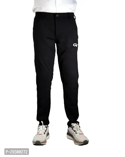 Stylish Black Polyester Solid Regular Track Pants For Men