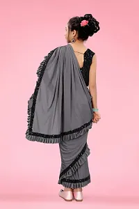 AADHYA CREATION WITH AC Girls Lycra Blend Regular Fit Kids Solid Bollywood Style Saree with Unstiched Velvet Blouse Piece (Grey,10-11 Years)(4.5m)-thumb1