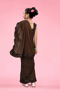 AADHYA CREATION WITH AC Girls Lycra Blend Regular Fit Kids Solid Bollywood Style Saree with Unstiched Velvet Blouse Piece (Brown,5-6 Years)(4.5m)-thumb1