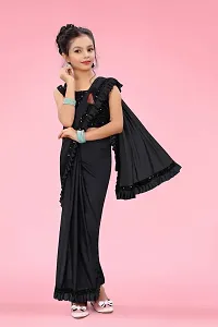 AADHYA CREATION WITH AC Girls Lycra Blend Regular Fit Kids Solid Bollywood Style Saree with Unstiched Velvet Blouse Piece (Black,14-15 Years)(4.5m)-thumb3