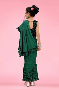 AADHYA CREATION WITH AC Girls Lycra Blend Regular Fit Kids Solid Bollywood Style Saree with Unstiched Velvet Blouse Piece (Green,9-10 Years)(4.5m)-thumb1