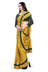 AADHYA CREATION WITH AC Women's Lycra Blend Regular Fit Bollywood Style Saree with Unstiched Velvet Blouse Piece (Yellow)-thumb1