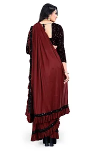 AADHYA CREATION WITH AC Women's Lycra Blend Regular Fit Bollywood Style Saree with Unstiched Velvet Blouse Piece (Maroon)-thumb2