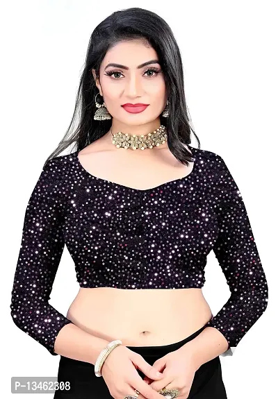 AADHYA CREATION WITH AC Women's Lycra Blend Regular Fit Bollywood Style Saree with Unstiched Velvet Blouse Piece (Wine)-thumb4