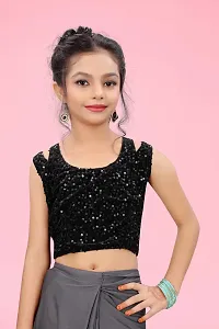 AADHYA CREATION WITH AC Girls Lycra Blend Regular Fit Kids Solid Bollywood Style Saree with Unstiched Velvet Blouse Piece (Grey,10-11 Years)(4.5m)-thumb4