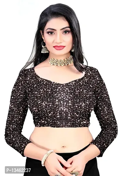 AADHYA CREATION WITH AC Women's Lycra Blend Regular Fit Bollywood Style Saree with Unstiched Velvet Blouse Piece (Coffee)-thumb4