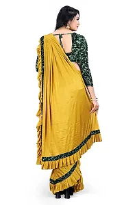 AADHYA CREATION WITH AC Women's Lycra Blend Regular Fit Bollywood Style Saree with Unstiched Velvet Blouse Piece (Yellow)-thumb2