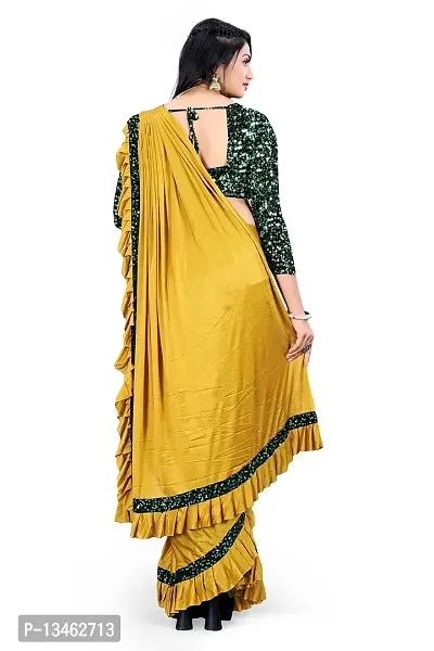 AADHYA CREATION WITH AC Women's Lycra Blend Regular Fit Bollywood Style Saree with Unstiched Velvet Blouse Piece (Yellow)-thumb3