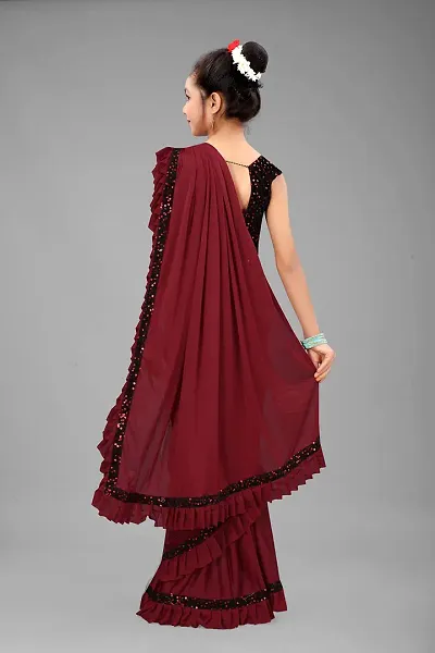 Buy Red Organza Printed Leaf Motifs V Pre-draped Ruffle Saree With Blouse  For Women by Seeaash Online at Aza Fashions.