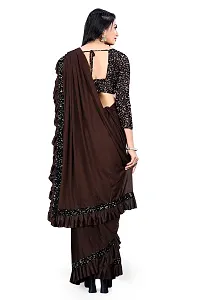 AADHYA CREATION WITH AC Women's Lycra Blend Regular Fit Bollywood Style Saree with Unstiched Velvet Blouse Piece (Coffee)-thumb2