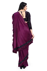 AADHYA CREATION WITH AC Women's Lycra Blend Regular Fit Bollywood Style Saree with Unstiched Velvet Blouse Piece (Wine)-thumb2