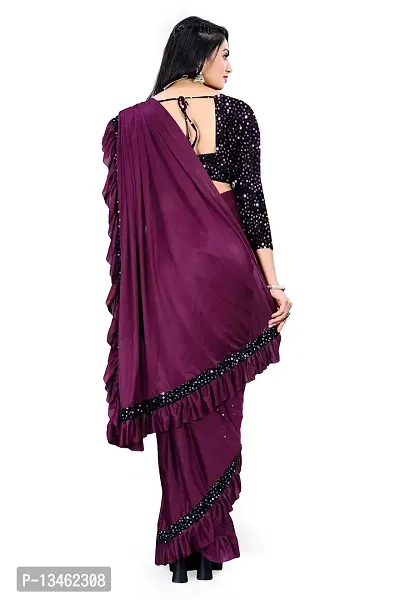 AADHYA CREATION WITH AC Women's Lycra Blend Regular Fit Bollywood Style Saree with Unstiched Velvet Blouse Piece (Wine)-thumb3